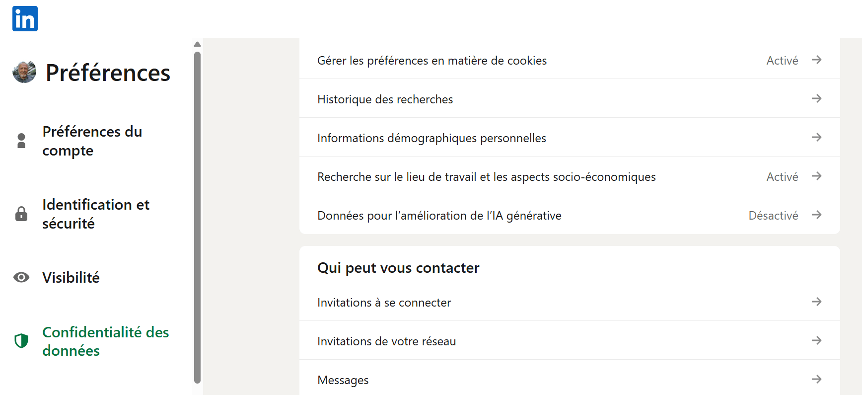 préférences compte linkedin